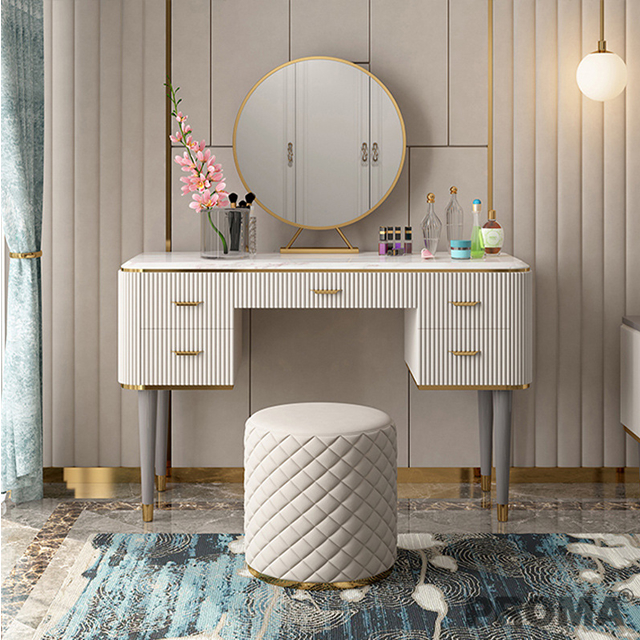 Light Luxury Marble Top Dressing Table with Mirror And Stool