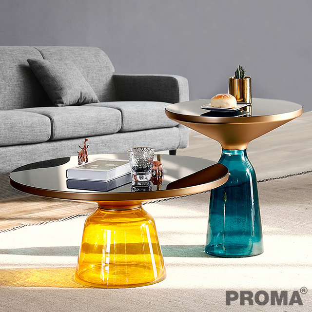 Coffee Table with Glass Bottom Leg Colorful Round