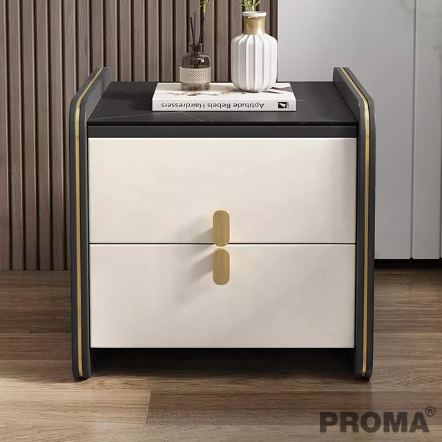 Rock Plate Storage Bedside table with Double Drawer