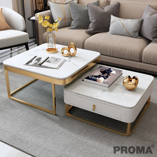 Stainless Steel Base Coffee Table with Storage Drawers