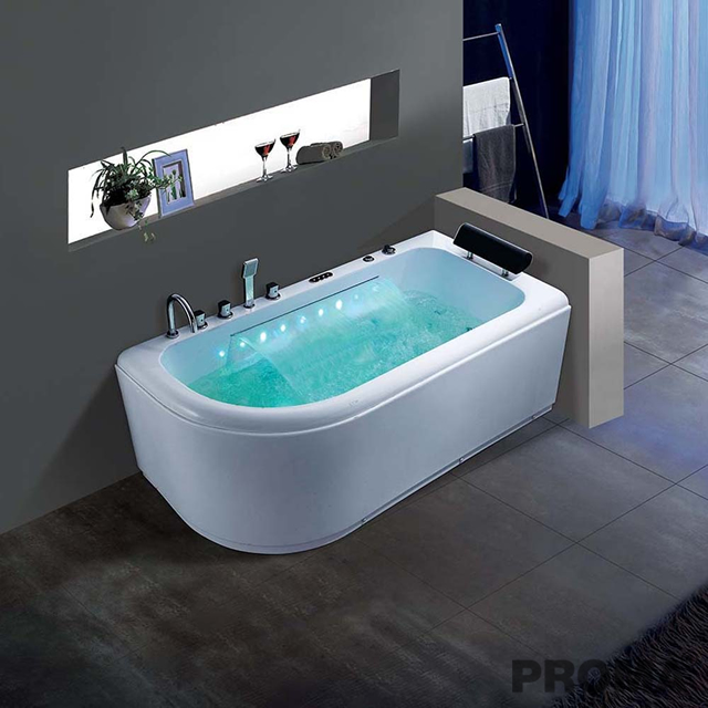 Square White Acrylic Waterfall Massage Single Bathtub with Pillow