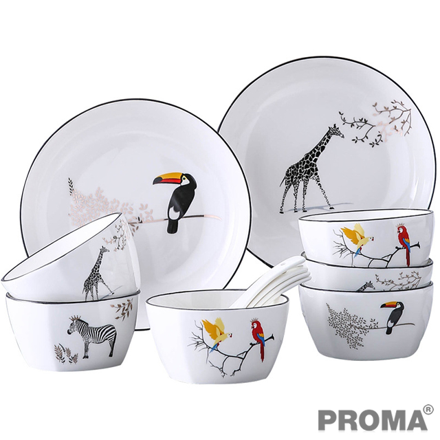 Bowl Tableware Set Household Ceramic Safari
