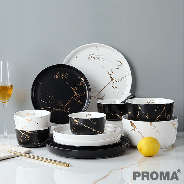 Bowl Set Household Marble Gold Luxury Tableware