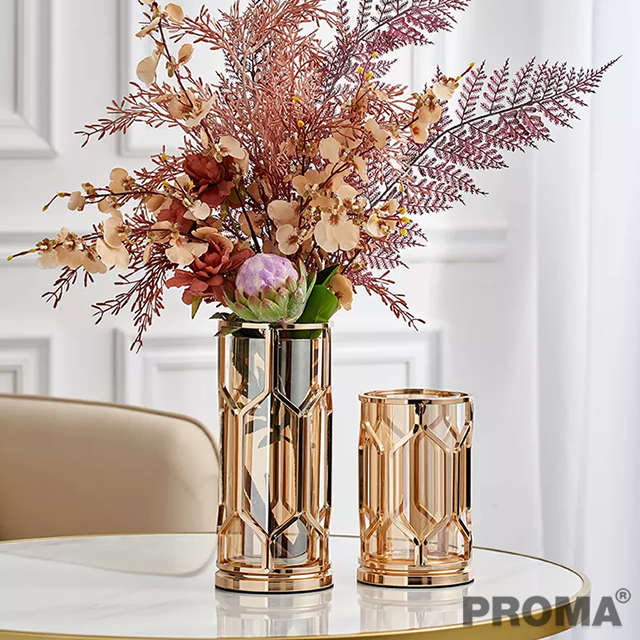 European style golden metal glass vase