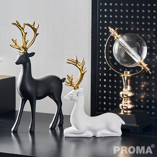 Resin Statue Black And White Horse Deer