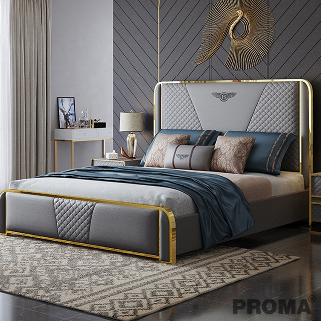 Frame Modern Luxury Art Design Wood Leather Bed  Proma-B06