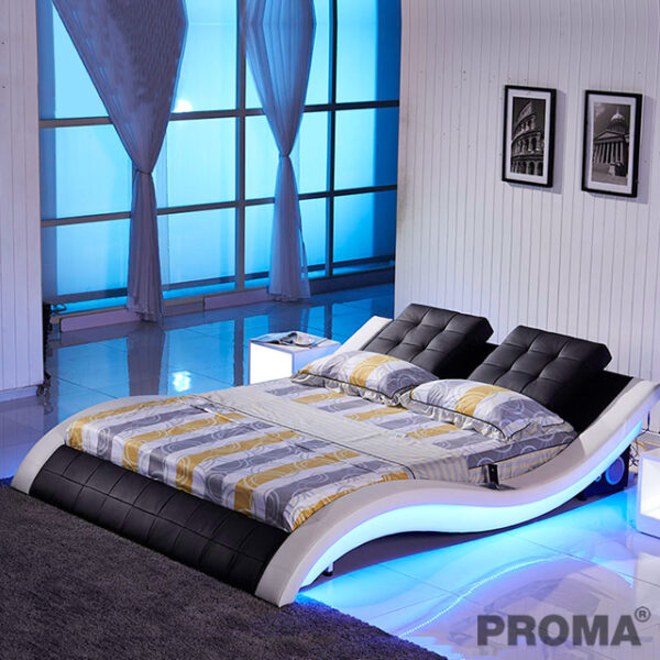 Modern Real Genuine Leather Bed with Sound System 