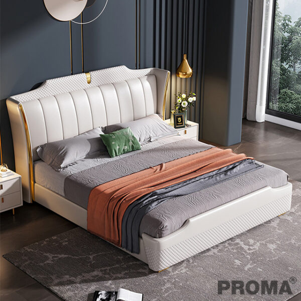 Solid Wood Leather Upholstery King Size Bedroom Proma-B30