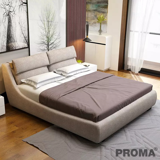 Bedroom Solid Wood Frame Fabric Bed with Mattress
