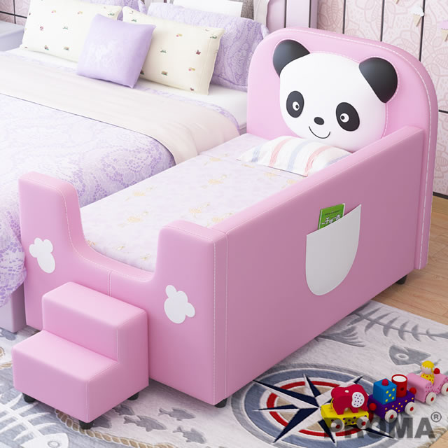 WOODEN FURNITURE SMALL CHILDREN BED KIDS CARTOON LEATHER