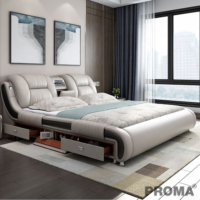 Luxury Multifunction Leather Bed with Massage Music Design 
