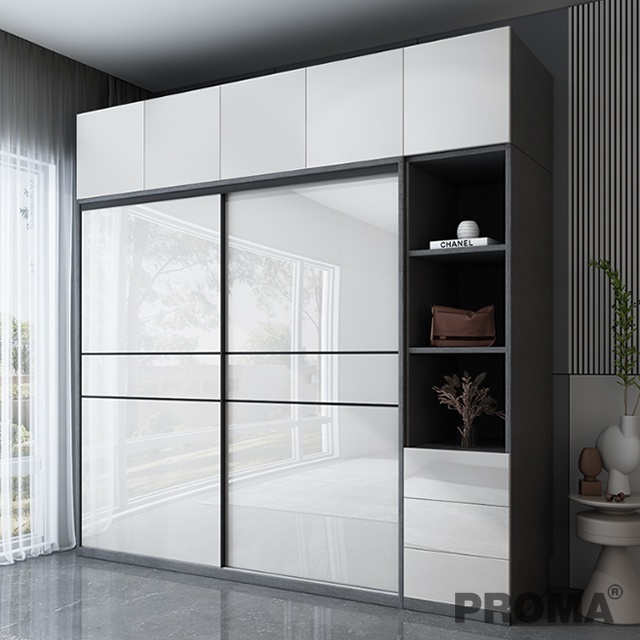 Solid Wood White Sliding Door Cabinet Large Wardrobe Proma-WSD03