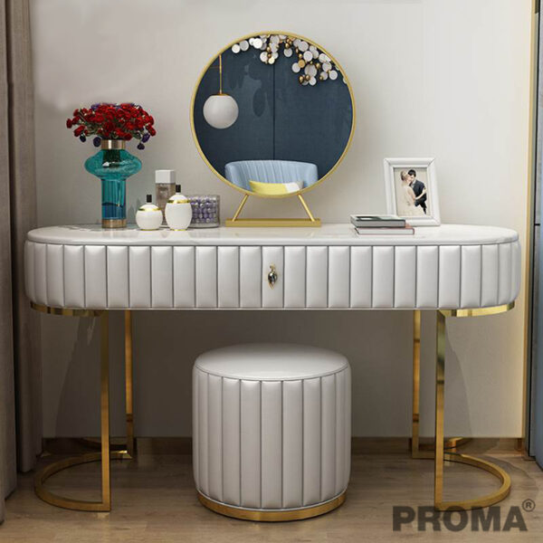 Dressing Table and Stool Chair with Mirror Leather