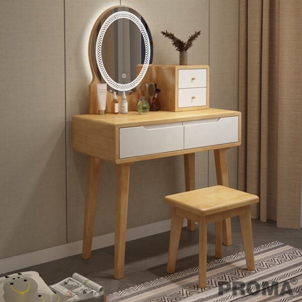 Nordic Wood Oak Dressing Table with Lighted Mirror and Stool Proma-DST-15