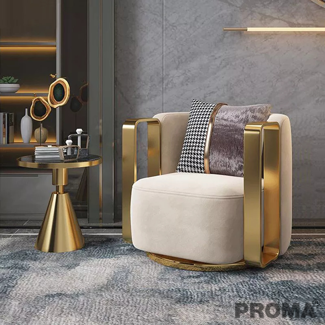 Swivel Armchair Luxury Gold Metal Frame Single Sofa Chair Proma-C-39
