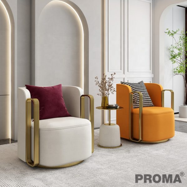 Armchair Modern Gold Stainless Steel Leather Art Sofa Leisure Chair Proma-C-37