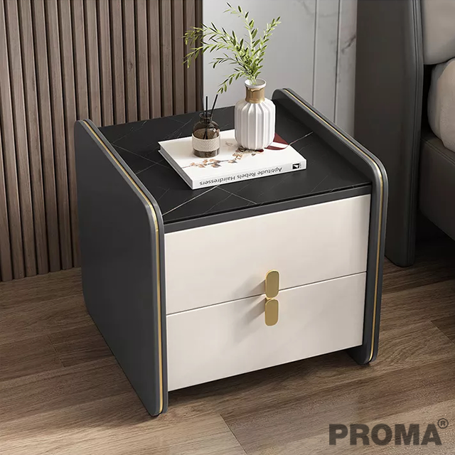 Rock Plate Storage Bedside table with Double Drawer