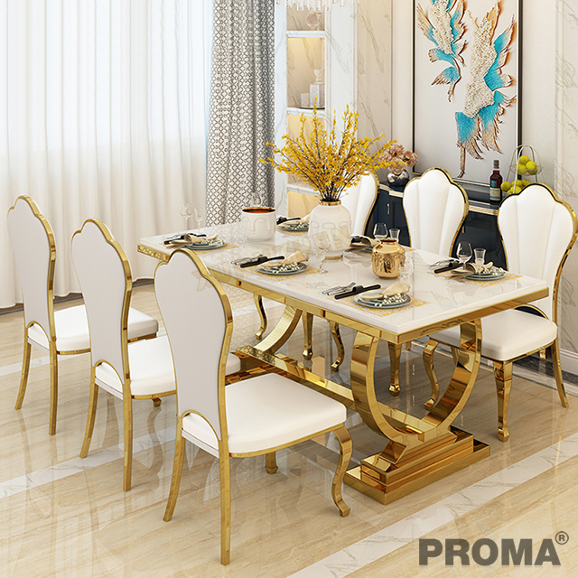 Luxury Gold Metal Dining Table Set 