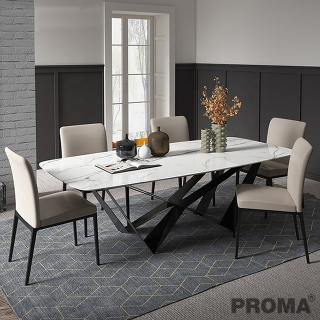 Marble Top Metal Leg Dining Table Set Proma-DTB-17