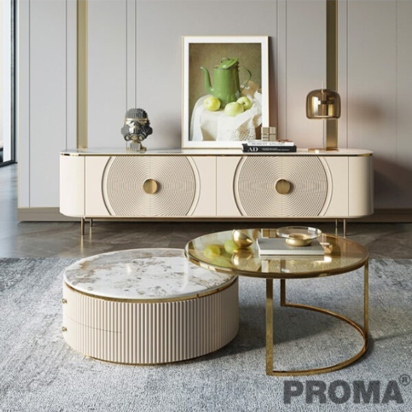 TV TABLE, CONSOLE TABLE AND CENTER TABLE SET ELEGANT NORDIC STYLE WITH LARGE STORAGE SPACE. Proma-TVS-29