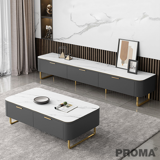 Modern Light Gray Coffee Table Storage Table with Drawers for Living Room