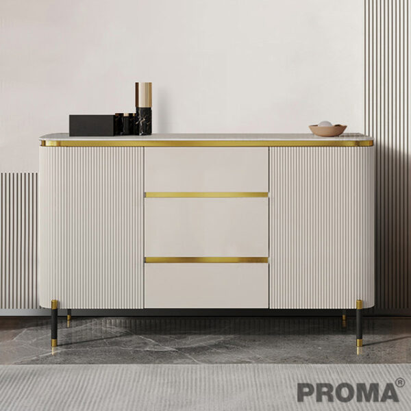 Storage Sideboard Cabinet Sintered Stone Top Stainless Steel