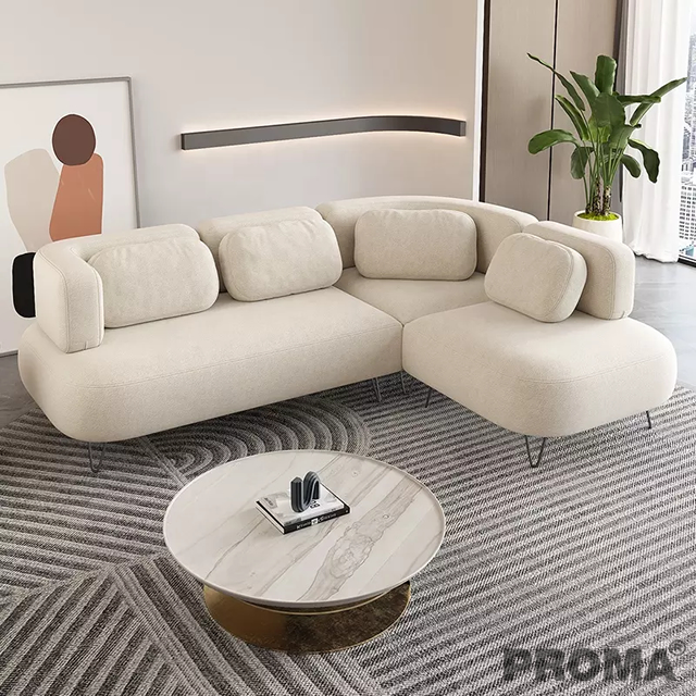 Corner L shaped Embracing Curve Lamb Velvet Fabric Sofa
