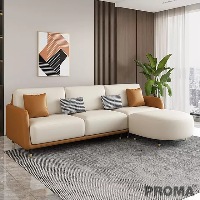 Living Room Italian Light Luxury PU Leather Sofa with Pillow