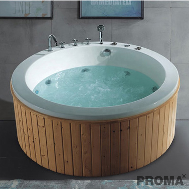 Acrylic Large Round Wooden Freestanding Bathtubs