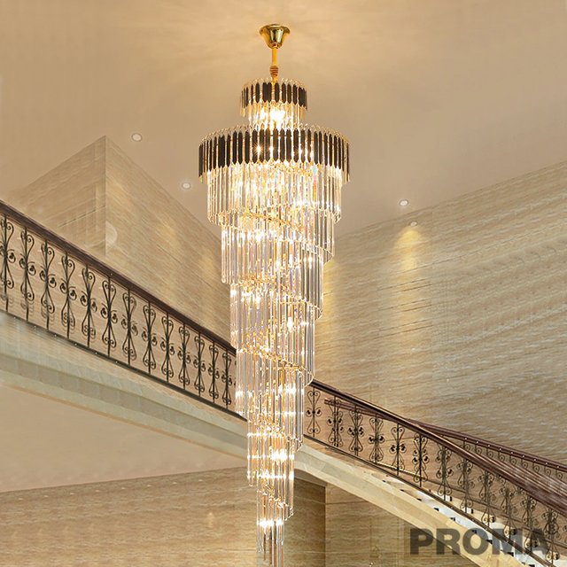 Modern Crystal Chandelier For Staicase Long Villa Chain Lighting Fixture