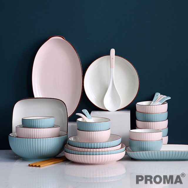 Bowl Set Household Ceramic and Chopsticks Pastel Color