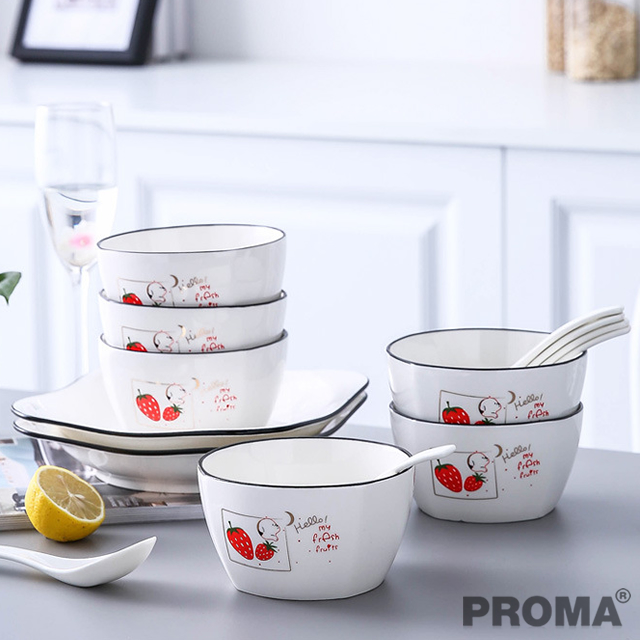 Bowl Chopsticks Tableware Set Household Ceramic Stawberry