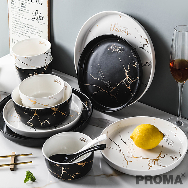 Bowl Set Household Marble Gold Luxury Tableware